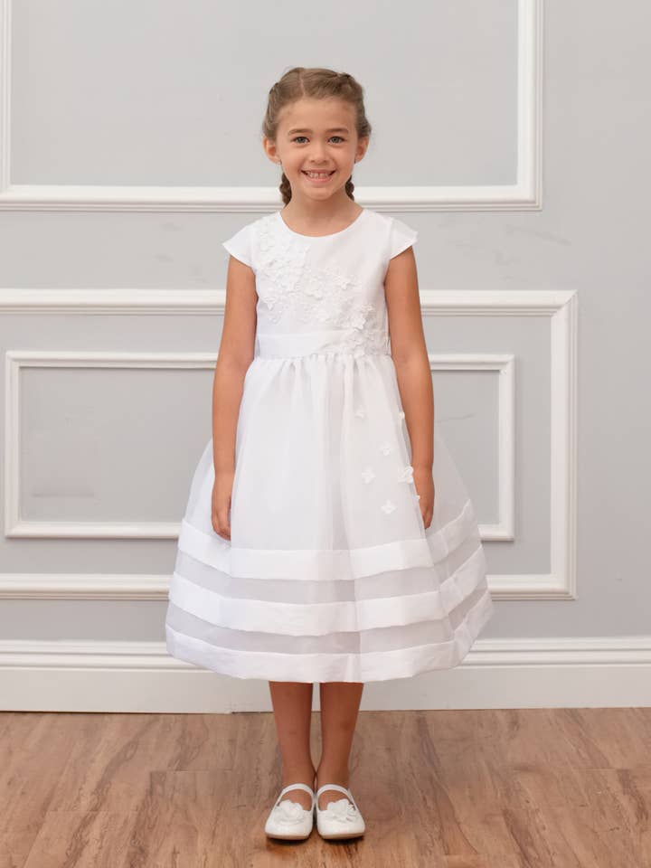 Taffeta Capped Sleeve Communion Dress with Flower Petal for wholesale by mabel + honey
