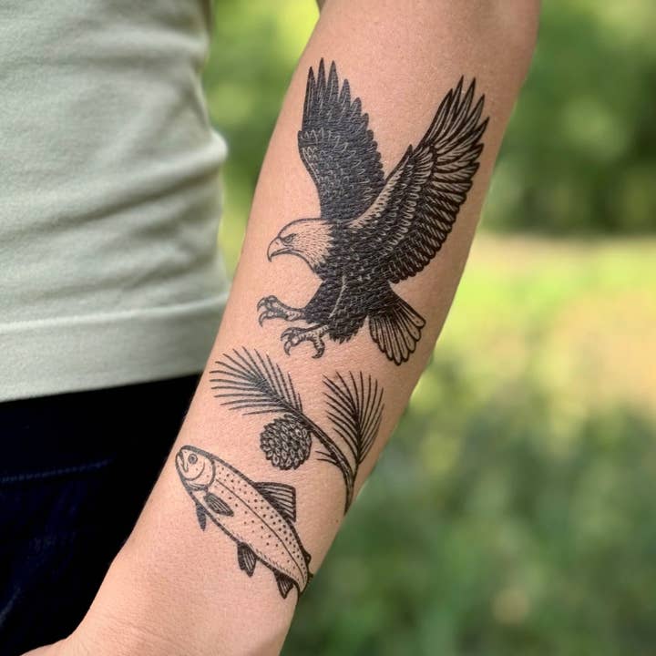 NatureTats - Wholesale Temporary Tattoo - Eagle & Trout Temporary Tattoo0
