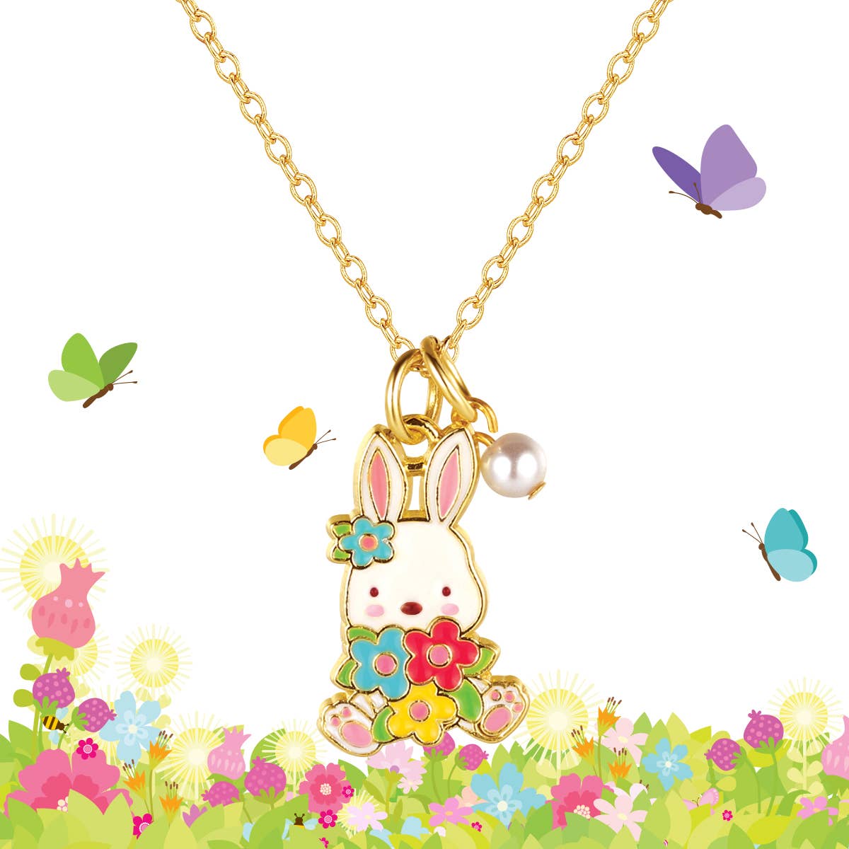 Girl Nation - Wholesale Kids Necklace - Kids - Sweet Petite Necklace | Easter Bunny and Blooms
1