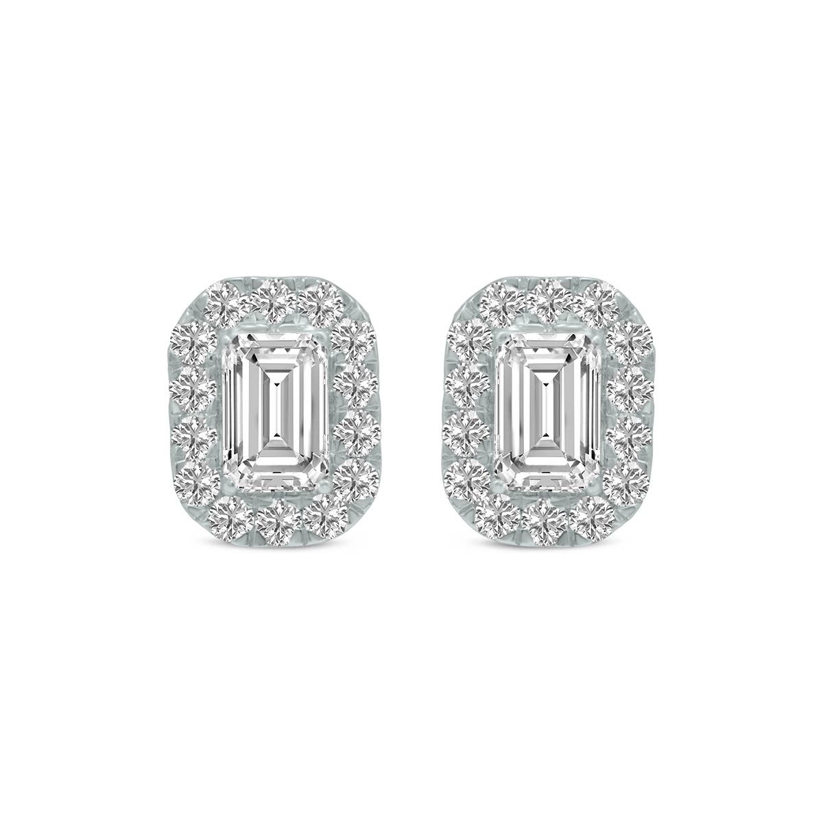 Szul USA LLC - Vendita all'ingrosso Orecchini a bottone - Orecchini con diamanti coltivati in laboratorio da 1 CTW smeraldo in oro bianco 14K