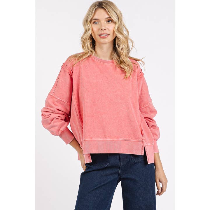 mittoshop - Wholesale Knit Top - Women's - MINERAL WASH STEP HEM CREW NECK LONG SLEEVE TOP10