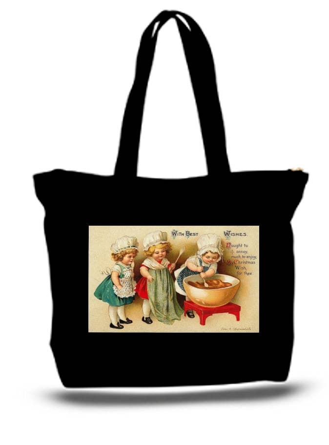 BMS BIZ - Wholesale Tote Bag - Women's - Vintage Christmas Cart Art Cooking Large Tote Bag Grocery0