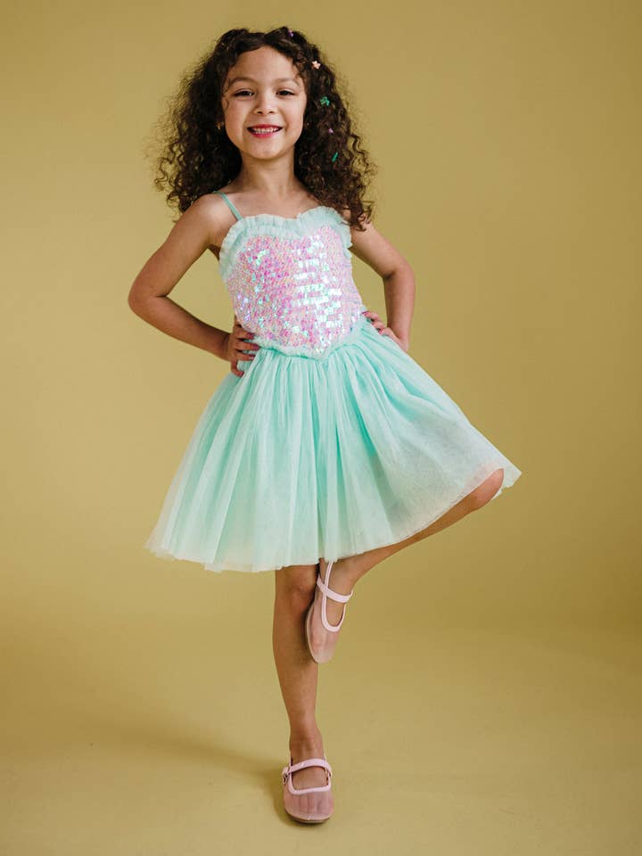 SHIMMER TULLE DRESS IN MINT for wholesale on Faire0