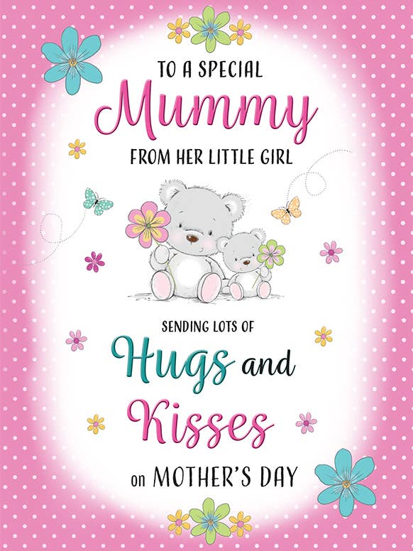 Mother's Day Card, Mummy From Girl, Bear hugs & kisses for wholesale by Piccadilly Greetings