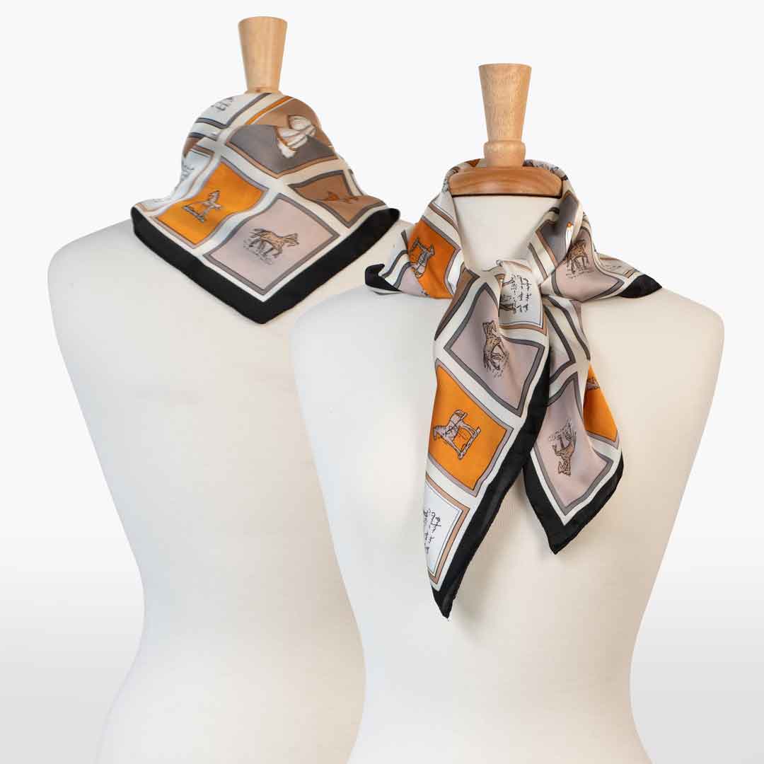URBAN-EQUESTRIAN - Wholesale Scarf - Women's - Pony Club - Stylized Equestrian Scarf with Black Border2