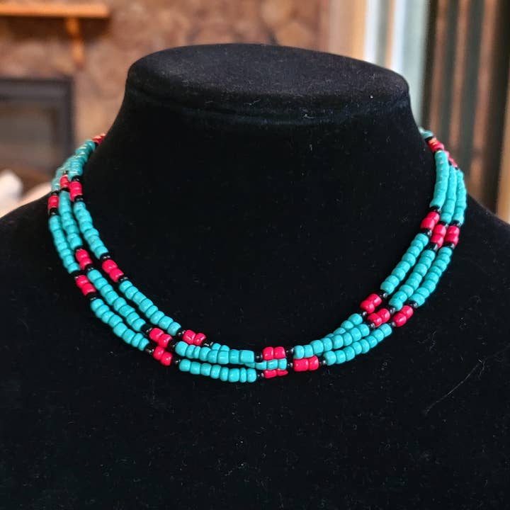 Horse Spirit Studio - Wholesale Choker/Collar - Native American Southwest made Turquoise glass bead choker 0