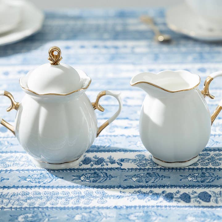 Grace Teaware - Wholesale Creamer - White Gold Scallop Fine Porcelain Sugar and Creamer Set