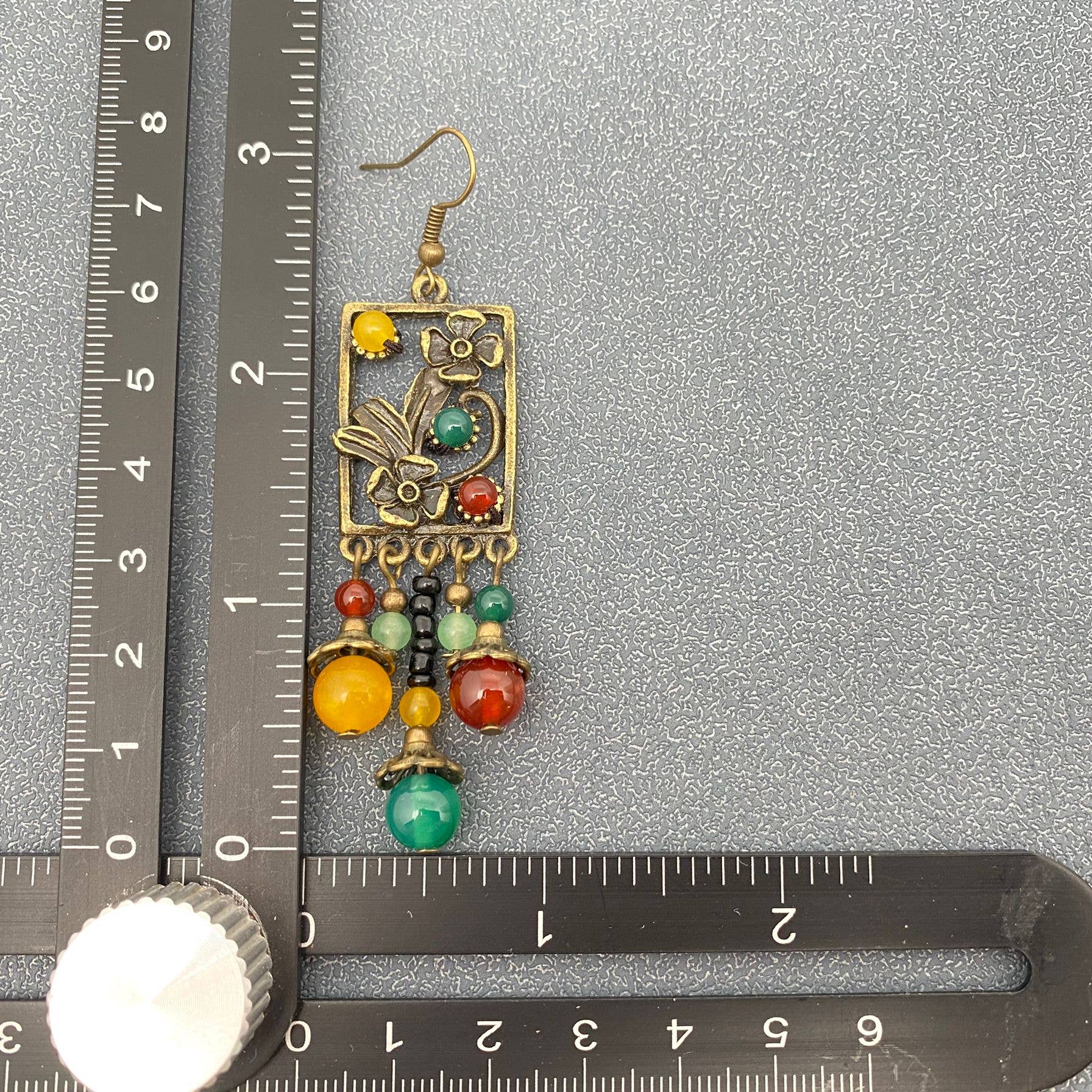 Mio Queena - Wholesale Dangle Earrings - Chinoiserie Agate Glass Beaded Flower Dangle Earrings - CS3