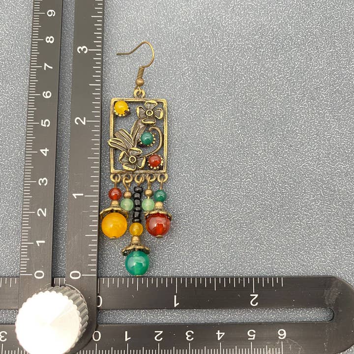 Mio Queena - Wholesale Dangle Earrings - Chinoiserie Agate Glass Beaded Flower Dangle Earrings - CS3