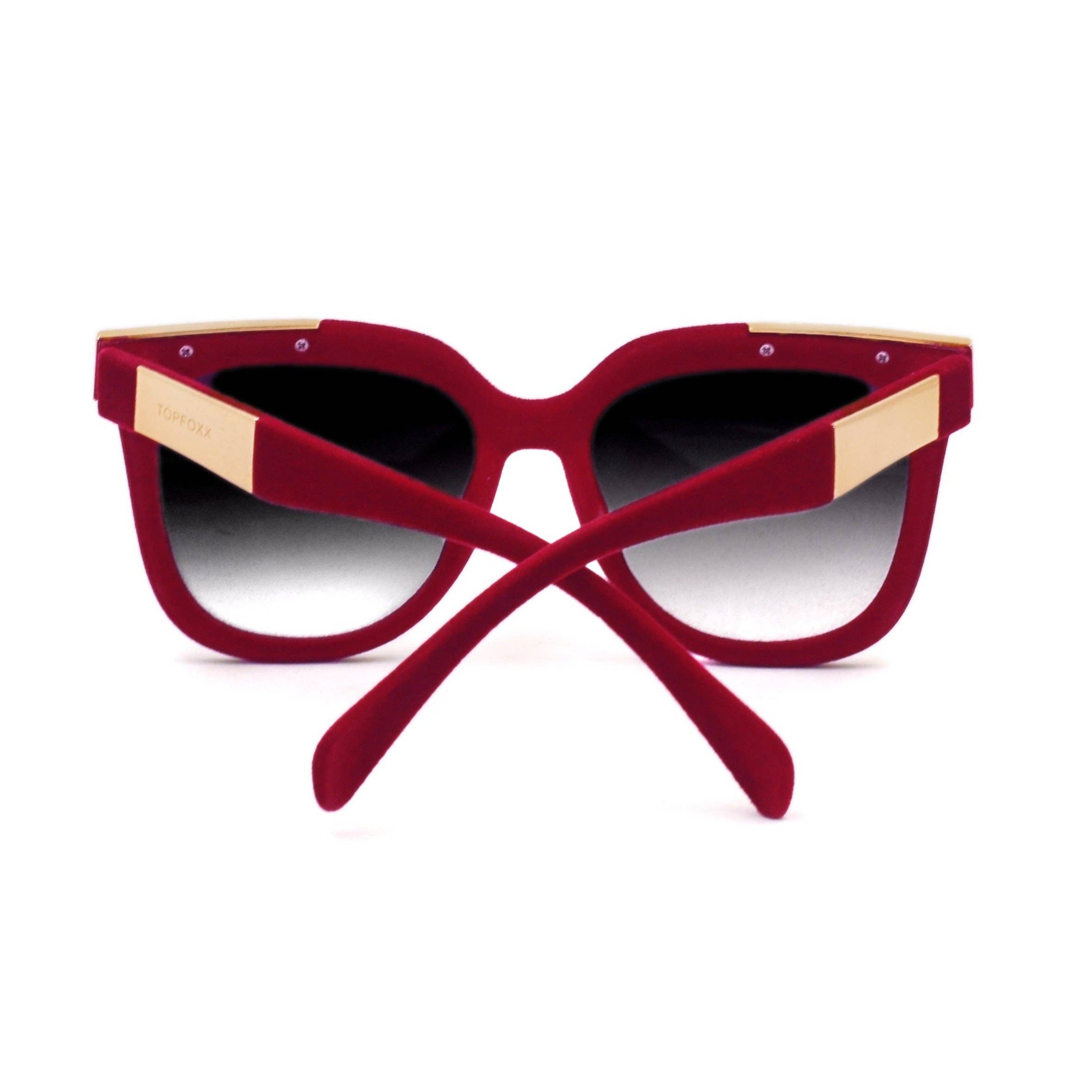 TOPFOXX - Vendita all'ingrosso Occhiali da sole - Donna - Coco - Occhiali da sole Wayfarer con montatura in velluto rosso e lenti nere5