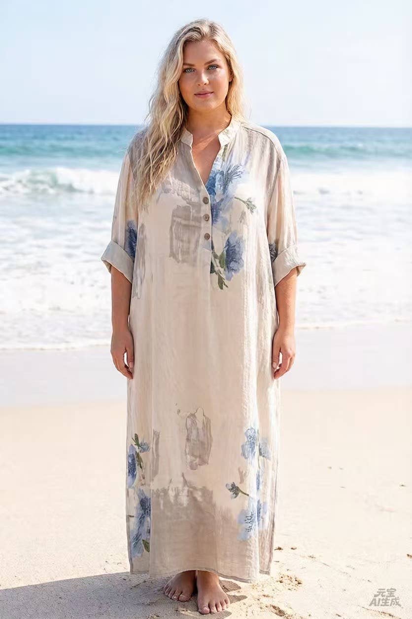 Lea & Luc - Grandes Tailles - Wholesale Jurk - Dames - Jurk met bloemenprint van 100% linnen REF. 722304