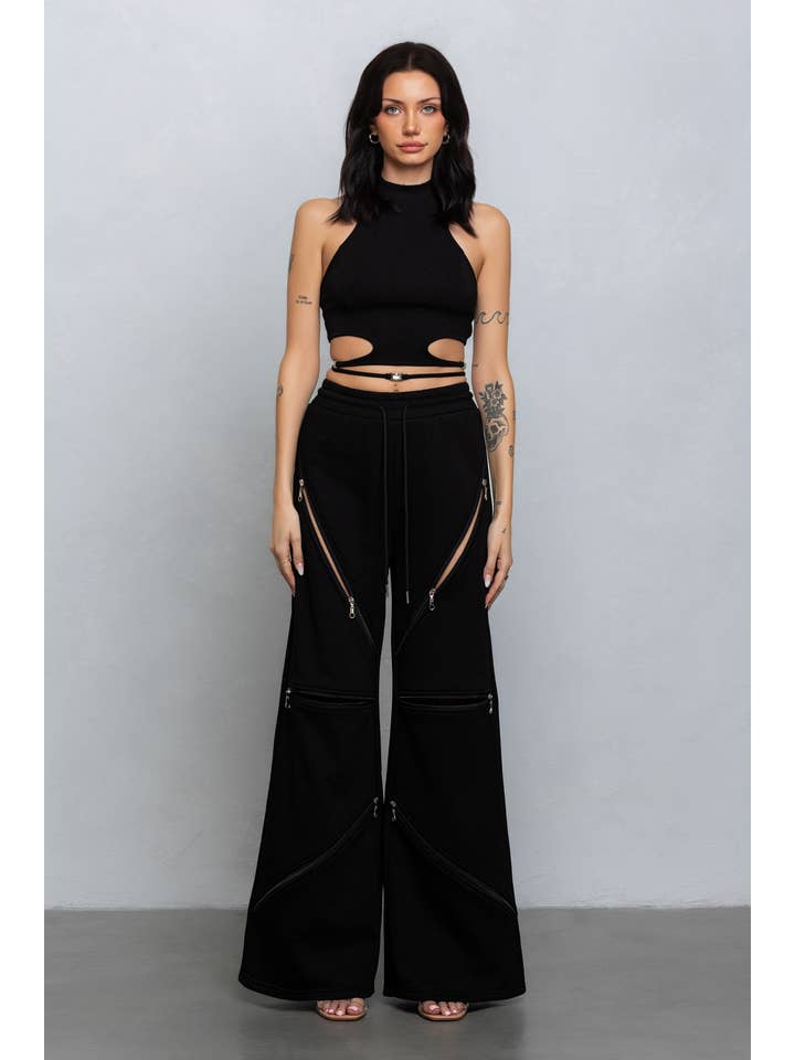 No Vacancy – Engroshandel Bukser - Dame – Brede fleecebukser med lynlås5