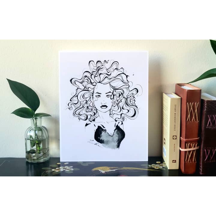 Impression d'art de portrait à l'encre inspirée par une illusion d'optique pour la vente par Lillykdesigns