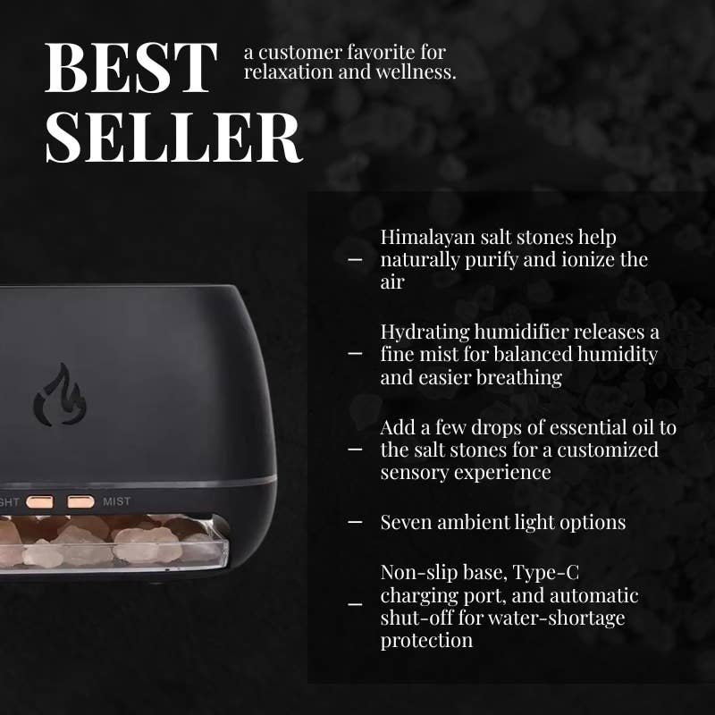 Kiyo Home – difusor elétrico por atacado – Humidificador e Difusor de Sal dos Himalaias | Purificador de Lâmpada de Sal9