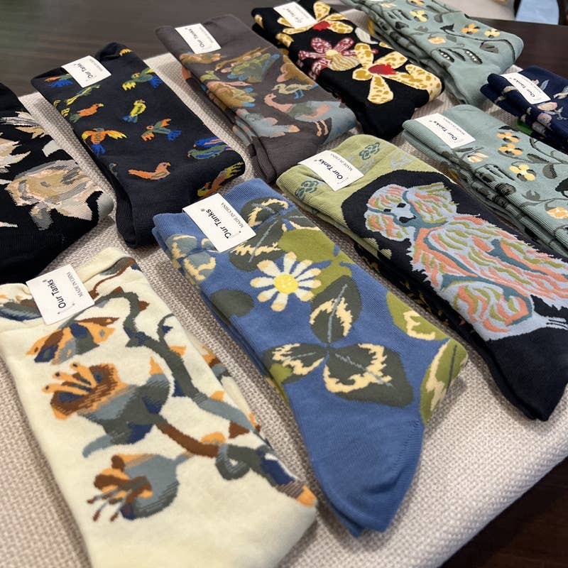 Tourtiwi - Wholesale Socks - Unisex - Oil painting style animal flower print socks37