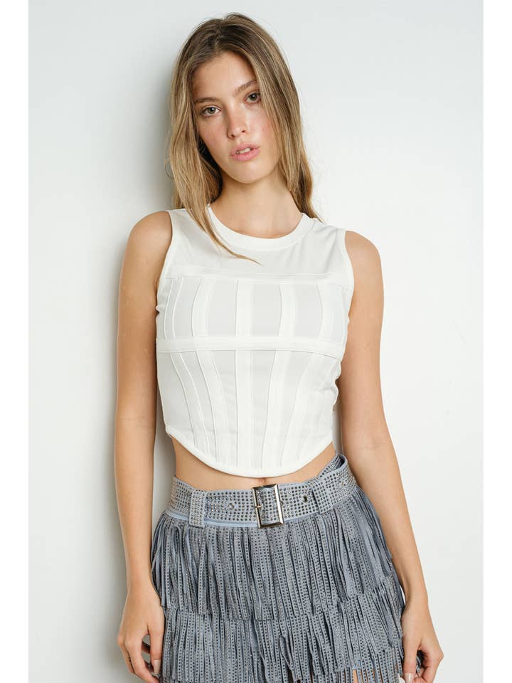 IT3334 Geribde Mouwloze Ronde Hals Corset Tanktop voor wholesale door KIWI