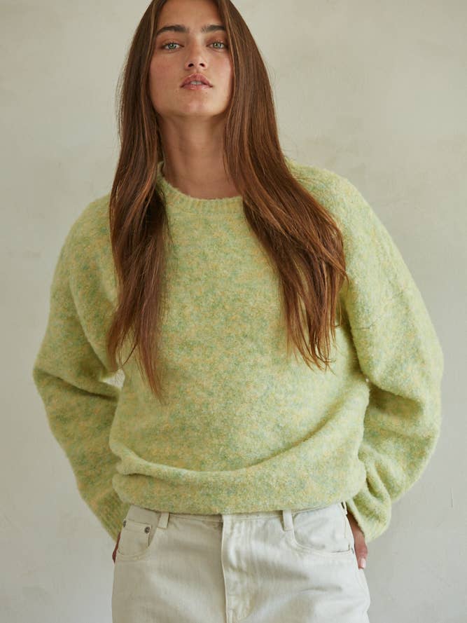 Dusty Lime W1592 | Knit Sweater Ribbed Detailed Pullover Top for wholesale on Faire