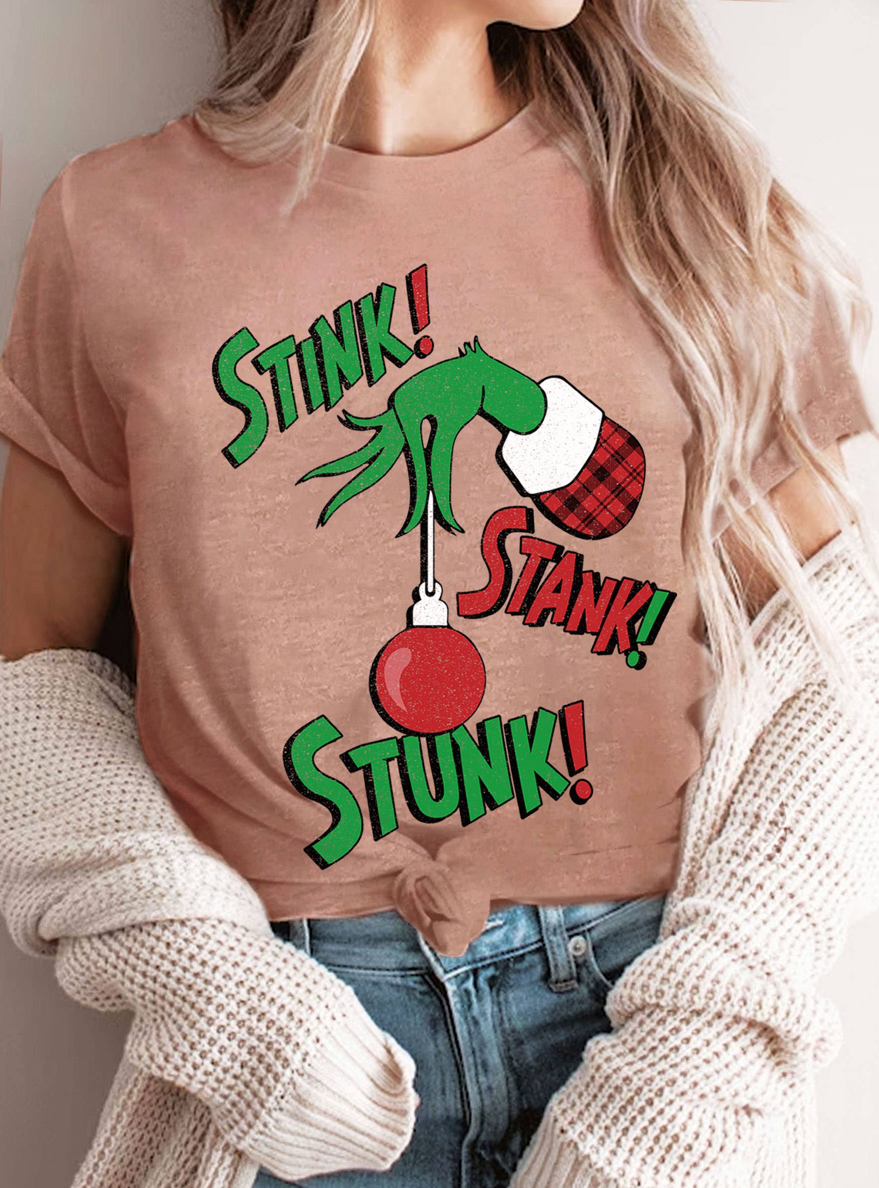 Rustee Clothing - Wholesale Screen Printed T-Shirt - Women's - STINK STANK STUNK GRINCH CHRISTMAS GRAPHIC TSHIRTS5