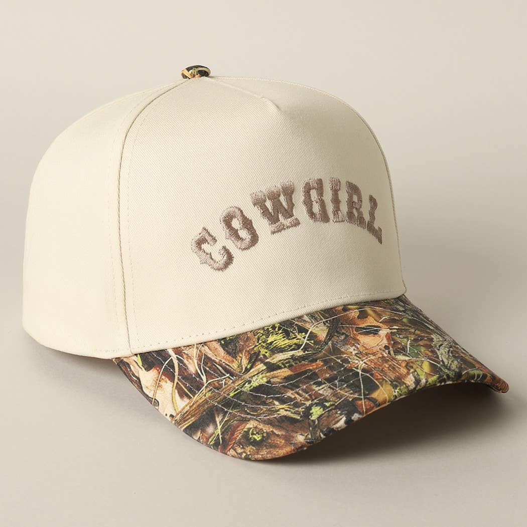 Fashion City - Wholesale Trucker Hat - Unisex - COWGIRL Lettering Embroidery Camo Two-Tone Cap2
