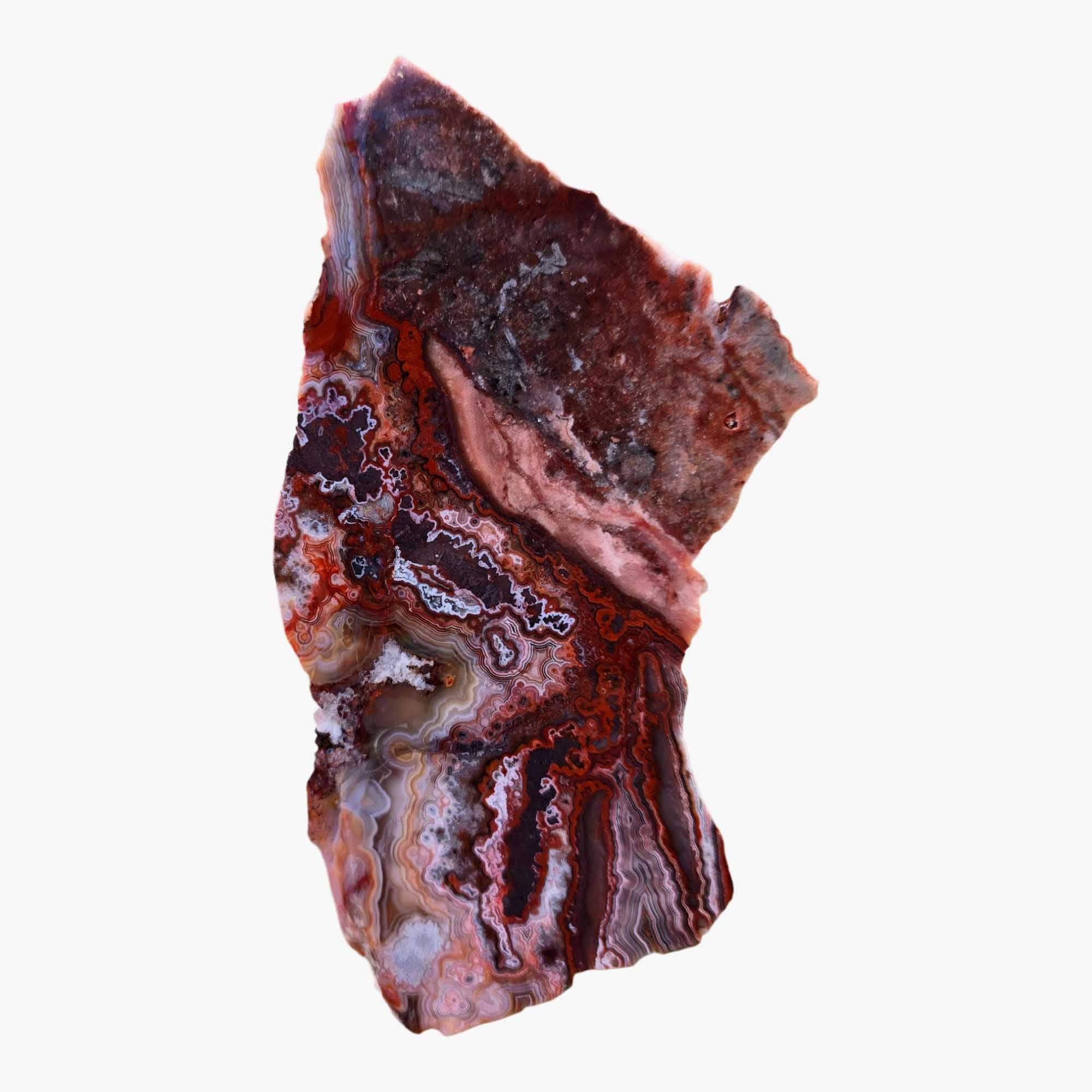 Lapidary Central - Wholesale Spiritual Stone/Crystal - Laguna Lace Agate Slab - Bright Red Salmon Pink - Hematite Accents1