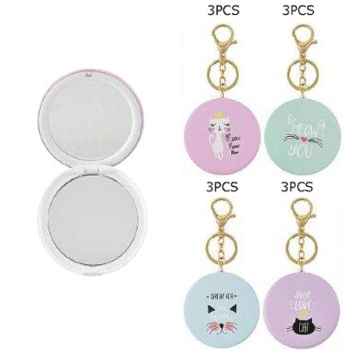 Sensibling Corp. - Wholesale Compact mirror - 12PCS - Cat Printed Compact Mirror Keychains1