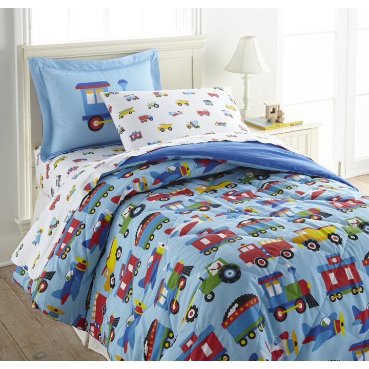 Wildkin - Wholesale Sheet Set - Trains Planes and Trucks Cotton Sheet Set - Twin