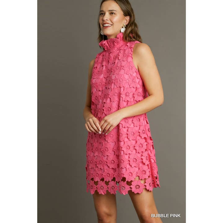 BNS - Wholesale Dress - Women's - Floral Lace High Neck Sleeveless Dress w_Bow Tie