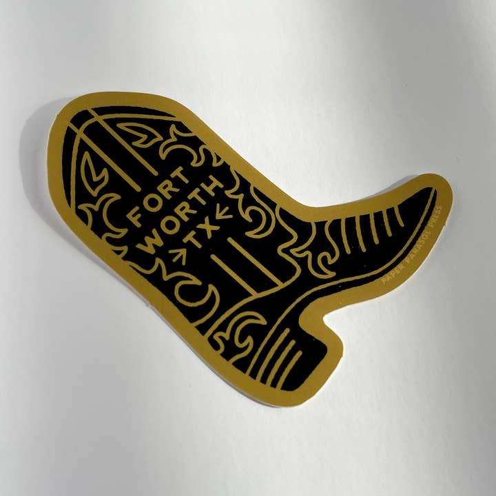 Fort Worth Texas Black Boot Sticker for wholesale by Paper Parasol Press
