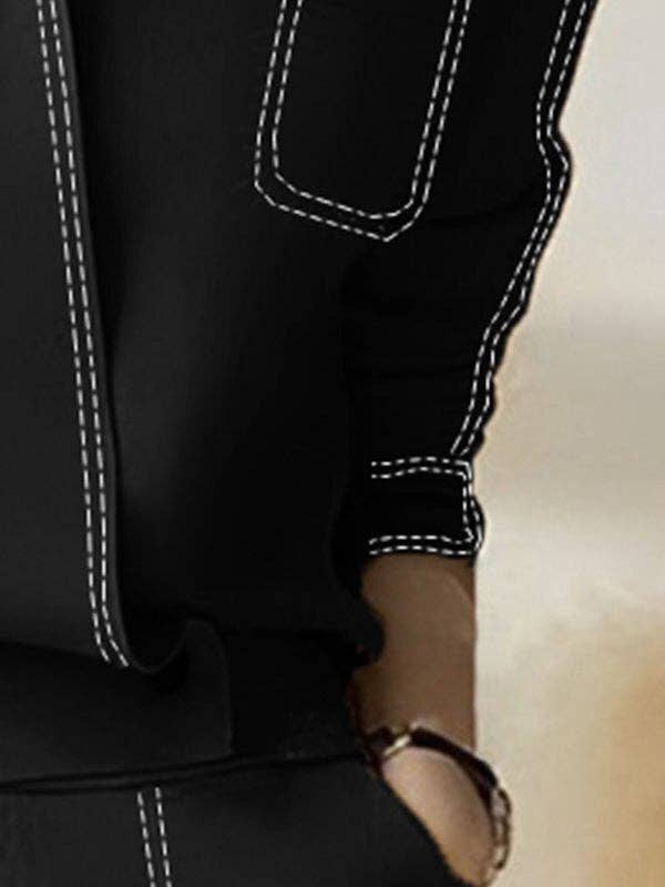 BLACK Long Sleeves Loose Split-Joint V-Neck T-Shirts for wholesale on Faire2