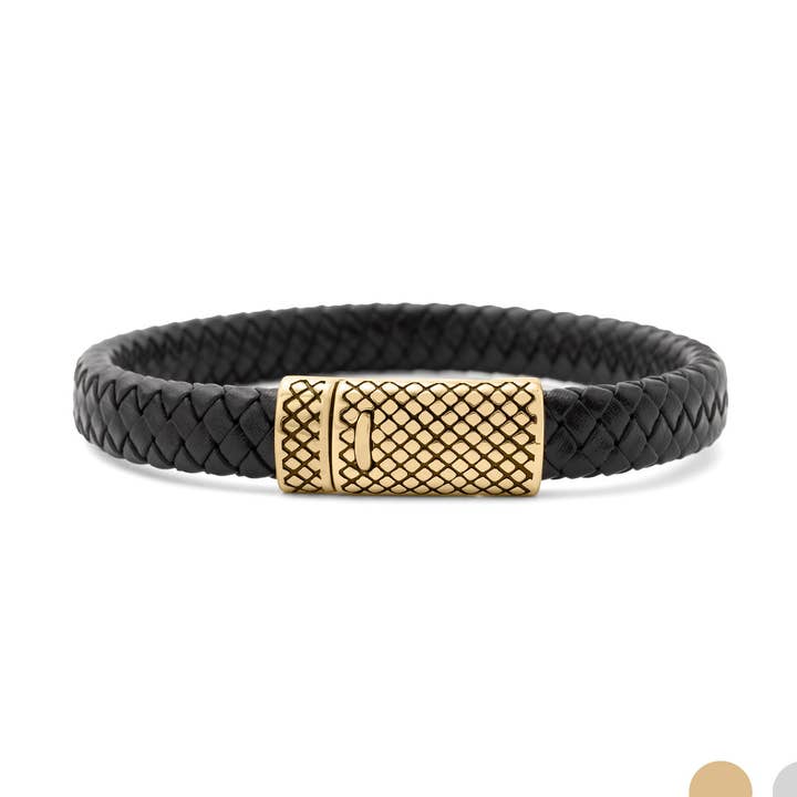 WJW - Wholesale Jewellery – Men's - 18K Gold Stainless Steel Leather Metal Clasp Mens Bracelet6