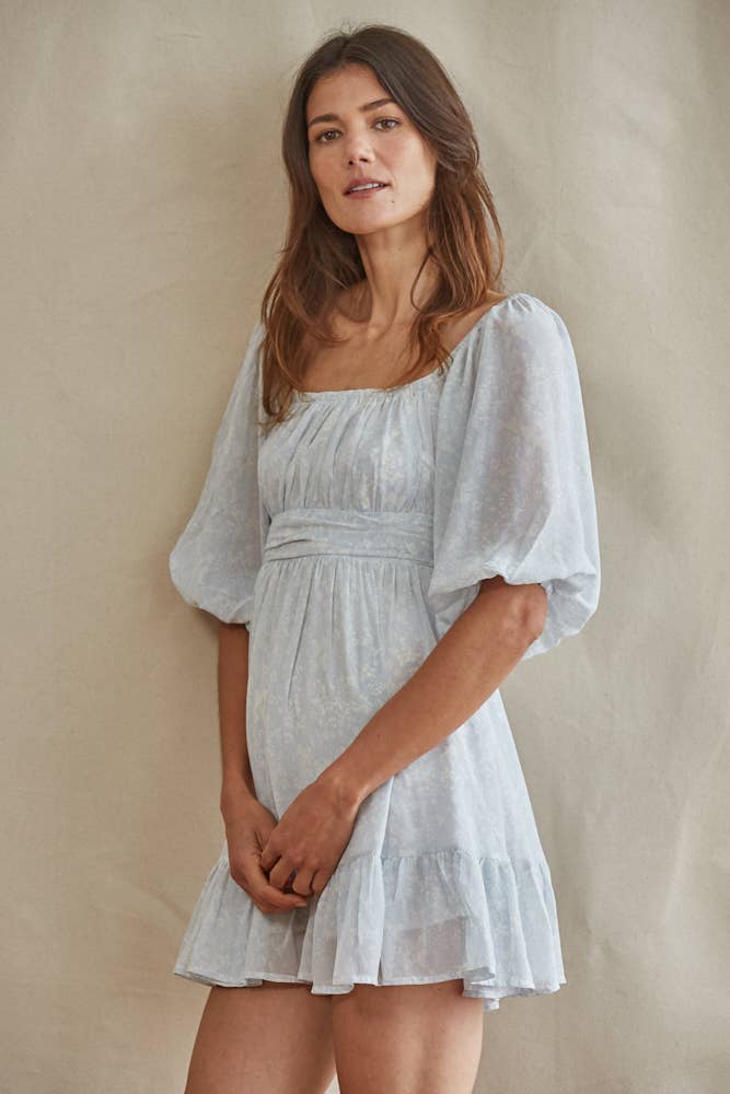 Baby Blue L5461 | Woven Crepe Chiffon Back Strap Tie Flowy Dress for wholesale on Faire2