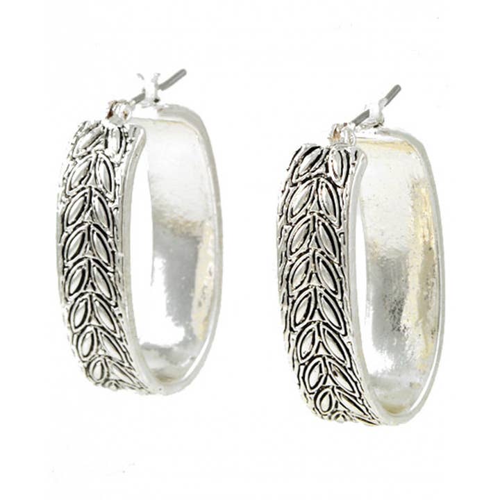 Aros tipo argolla FR2446 con diseño de hojas de laurel para venta al por mayor de 0011 PREMIERE