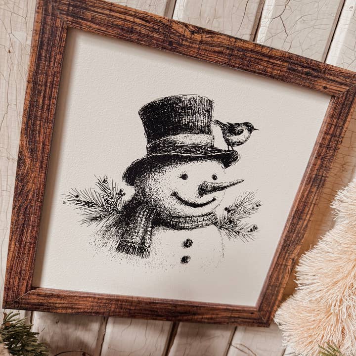 WillowBee Signs & Designs - Wholesale Sign - Black/White Vintage Snowman Face Wood Sign1