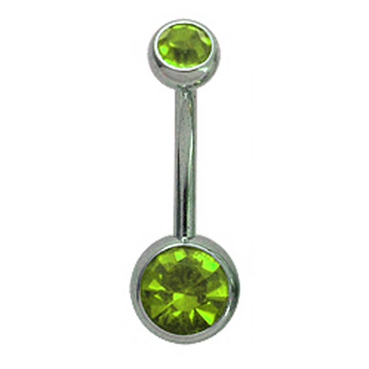 Bodytrend - Wholesale Belly Ring - TITANIUM-DOUBLE JEWEL BANANABELL 14G(1.6MM)CRYSTAL BELLY BAR11