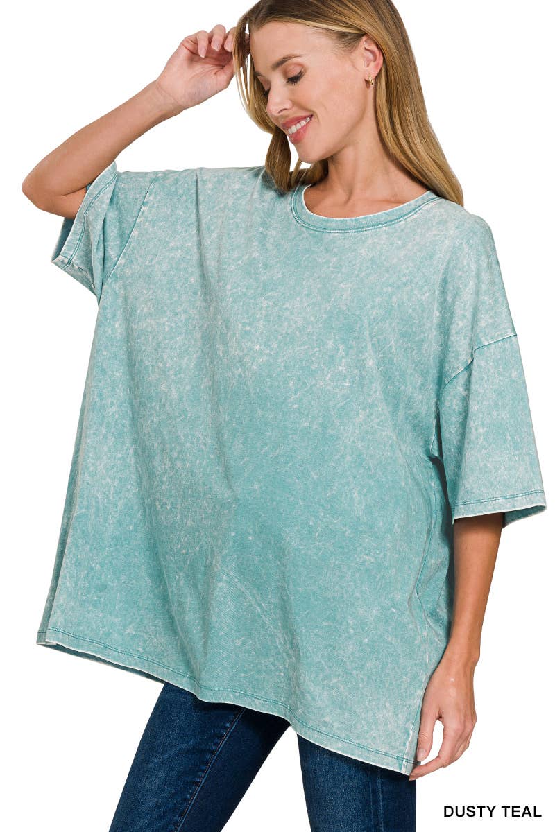 42POPS - Vente Haut en maille – femme - T-shirt en coton délavé à l'acide oversize SI-243019