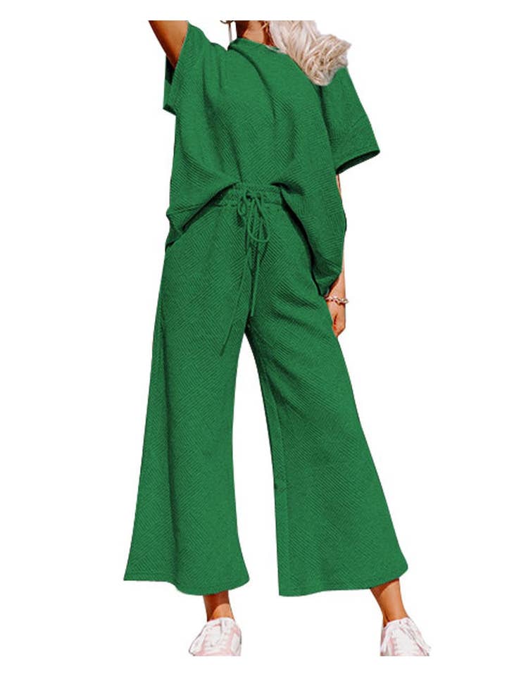 PRETTY BASH - Wholesale Lounge Set - Women's - Textured Top and Pants Set