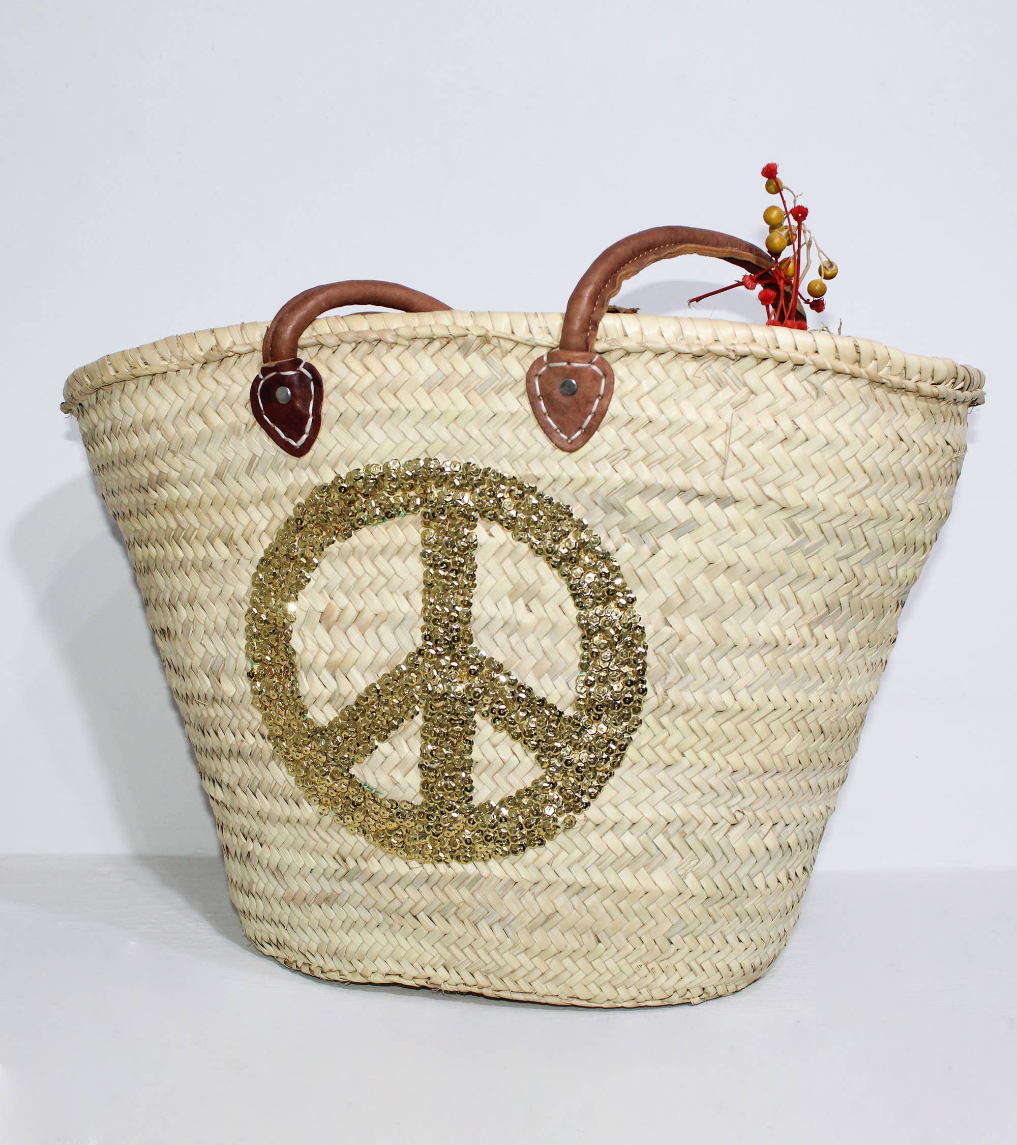Melecraft - Wholesale Beach Bag - Peace Sign straw bag, french market basket
