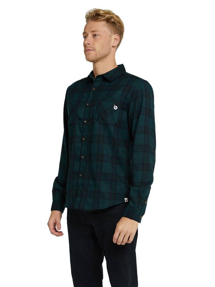 Mens - Flannel Long Sleeve Shirt - Hiker - Navy/Green for wholesale by Okanui