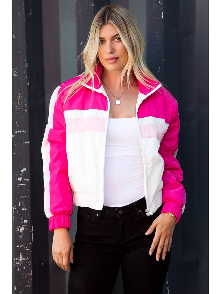 26 International - Wholesale Windbreaker - Women's - Color Block Windbreaker With Soft Sherpa Line