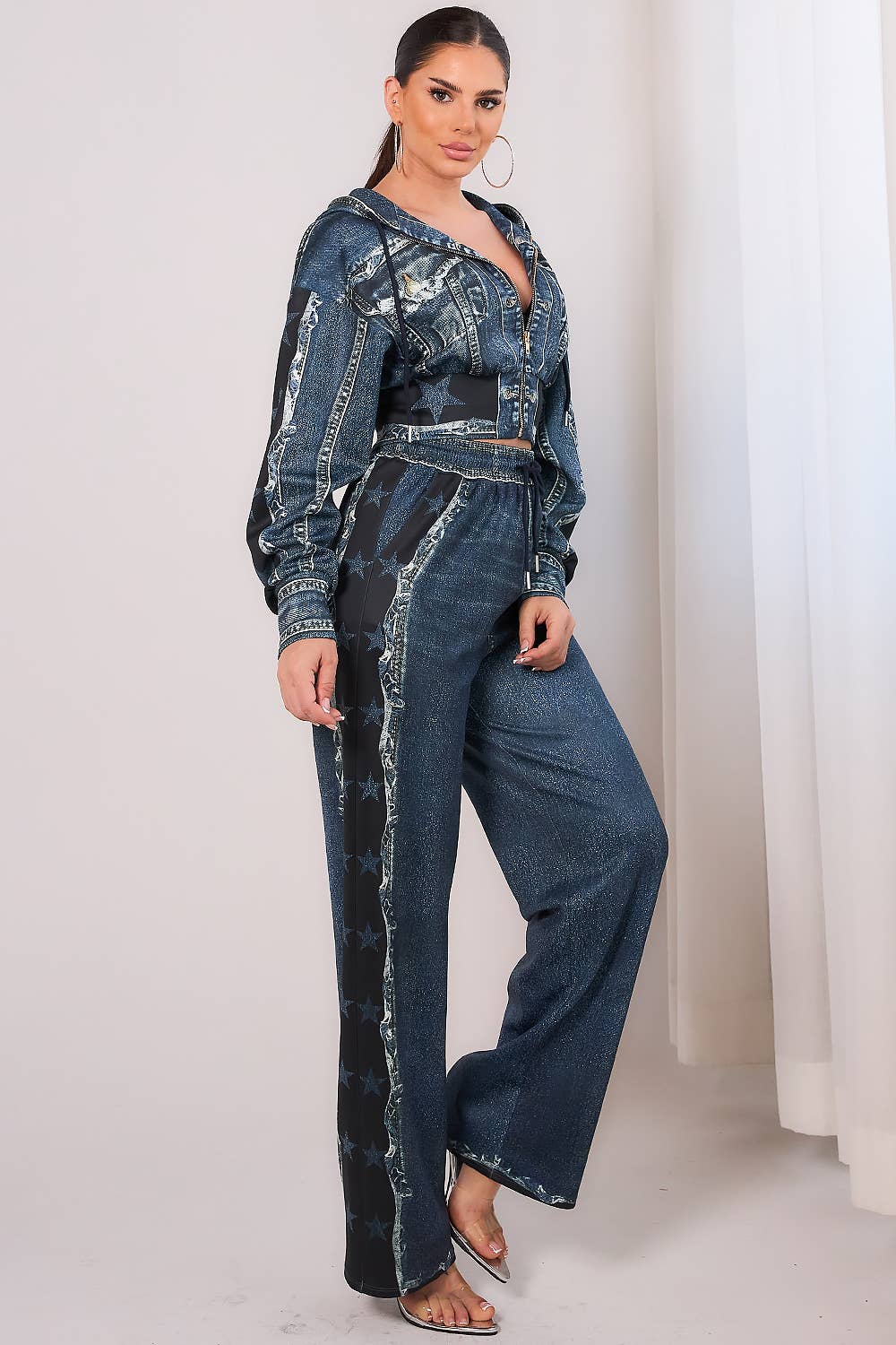 ÍNDIGO OSCURO BJ2142_Solo chaqueta con capucha y cremallera con efecto vaquero de venta al por mayor en Faire4