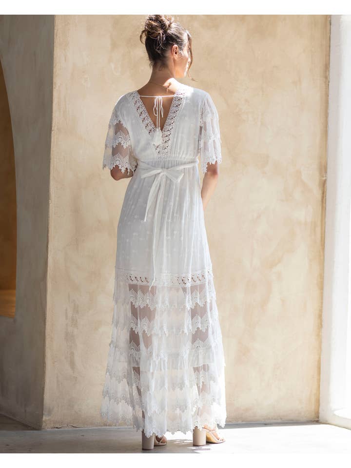 Angel Maternity - Wholesale Dress – Women's - Roxy Lace Baby Shower Dress - White2