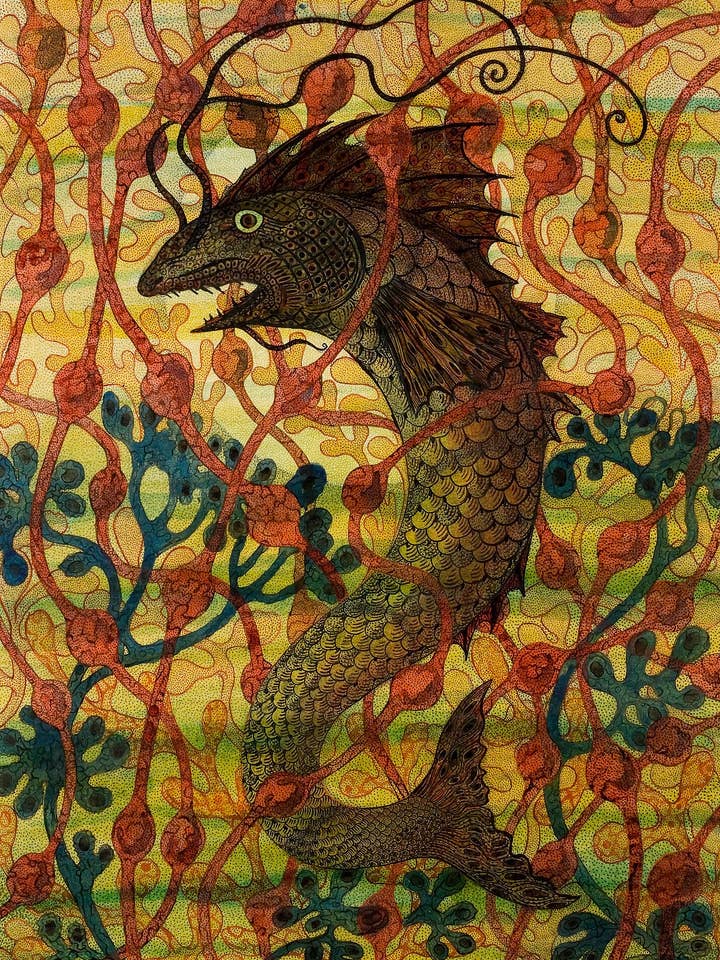 Fische in Wasserpflanzen von Carl Strathmann, um 1895 - Geschenkpapier für den Großhandel von Flashback Shop