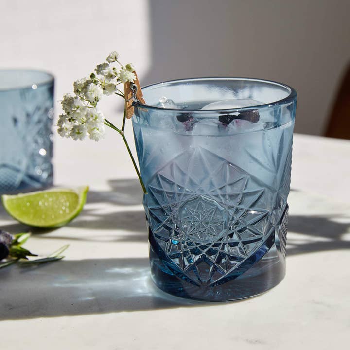 Libbey - Wholesale Cocktail/Liquor Glass - Libbey Hobstar Blue Rocks DOF Glasses, 12oz, Set of 4