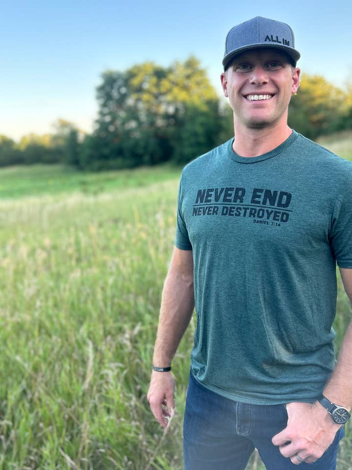 Men's Christian bible verse Tee - Never End, Never Destroyed for wholesale by Six Notes Christian Clothing