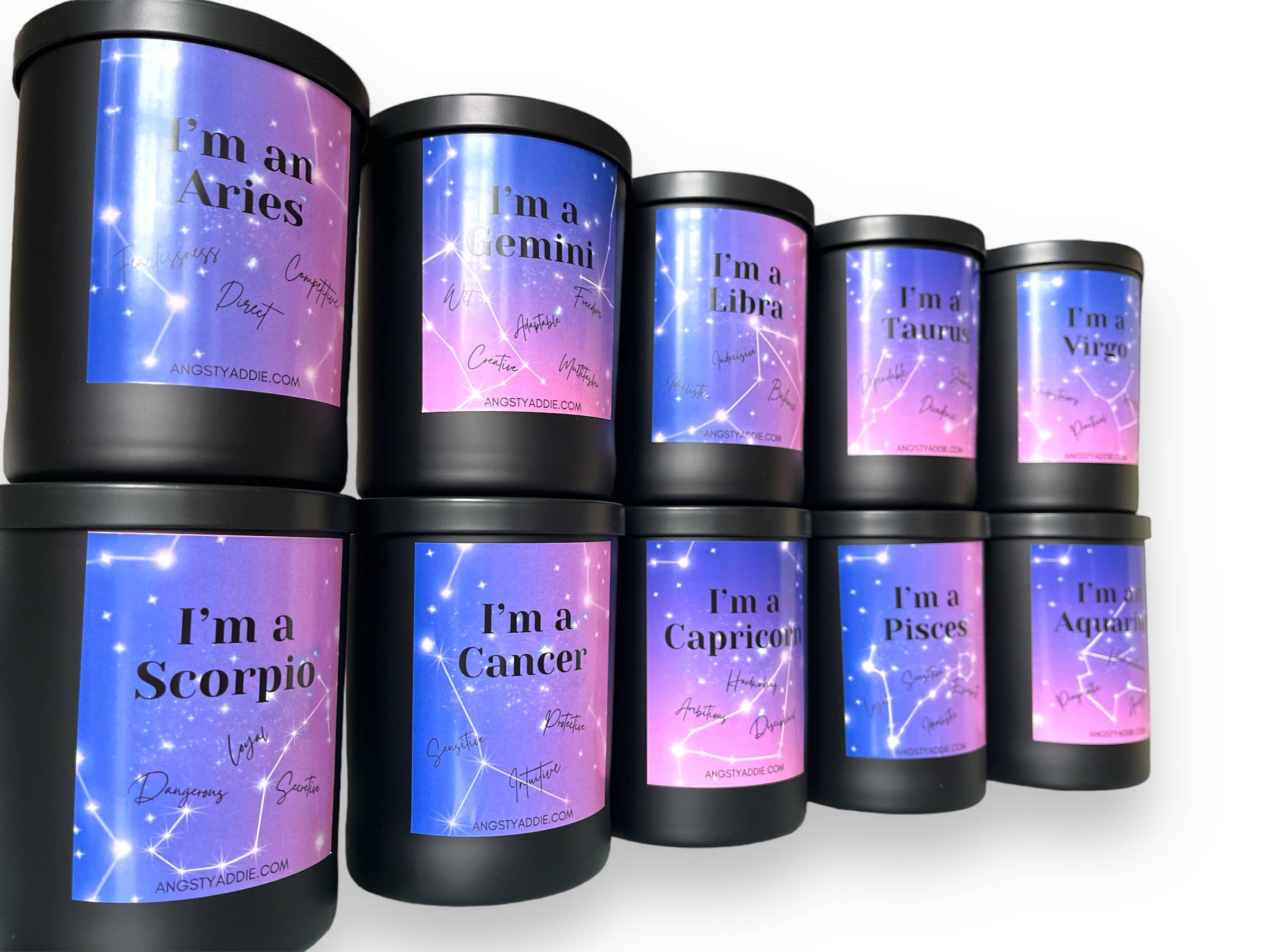 Angsty Addie - Wholesale Jar/Filled Candle - Zodiac Collection Sampler- 12 pack!