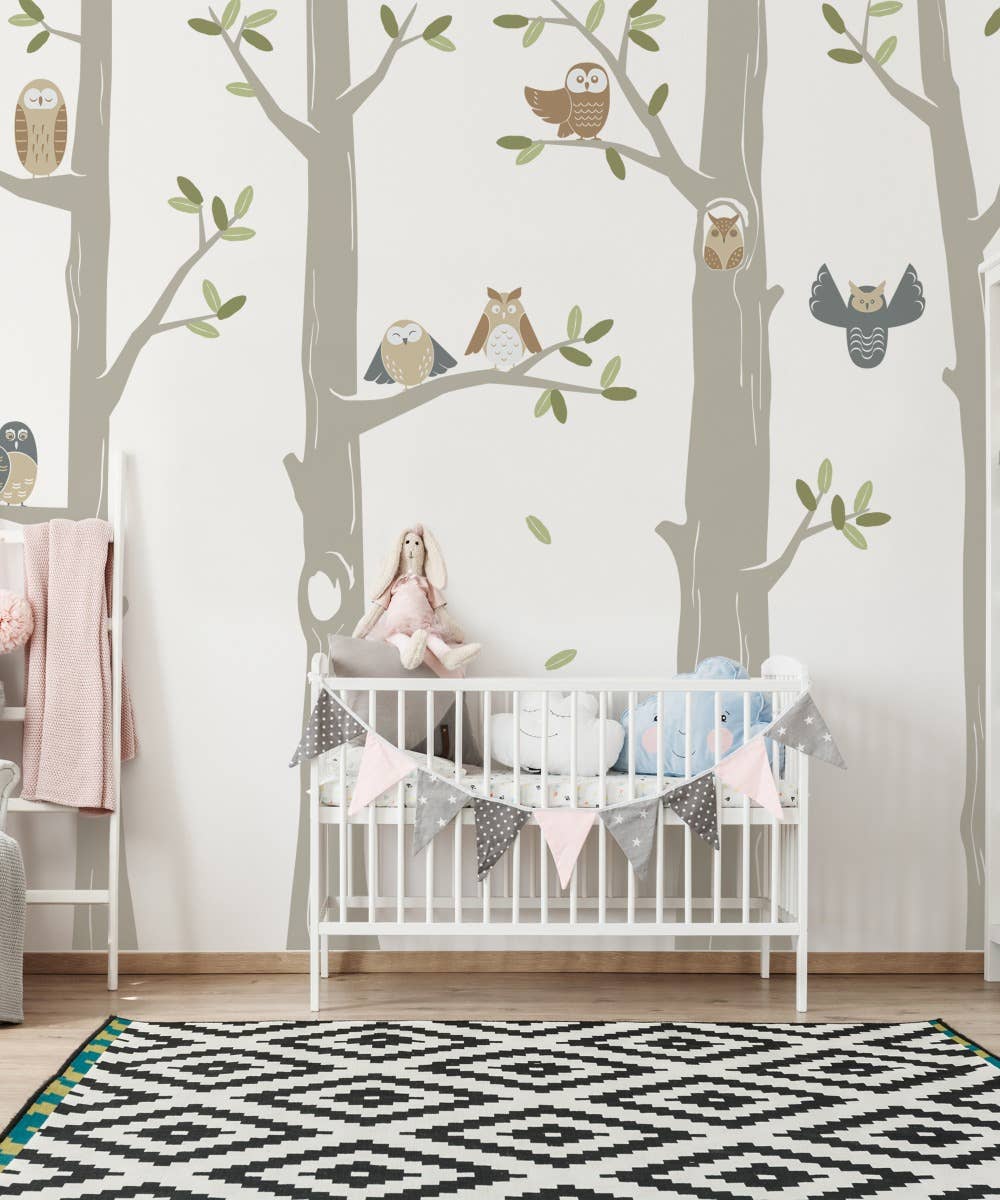 Simple Shapes - Wholesale Wall Decal/Stickers - Friendly Forest Owls with Trees Wall Decal2