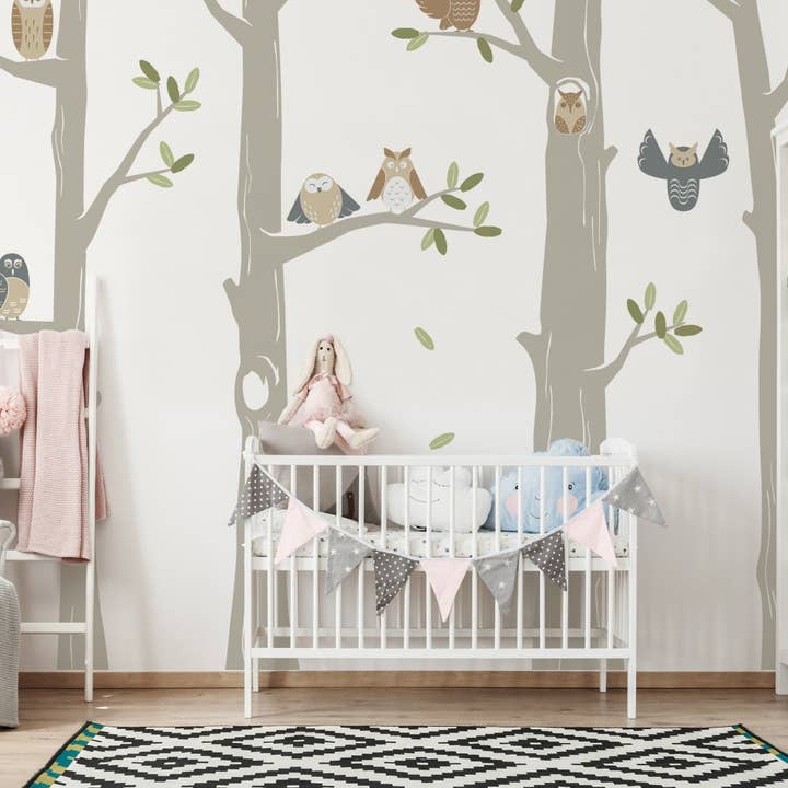 Simple Shapes - Wholesale Wall Decal/Stickers - Friendly Forest Owls with Trees Wall Decal2