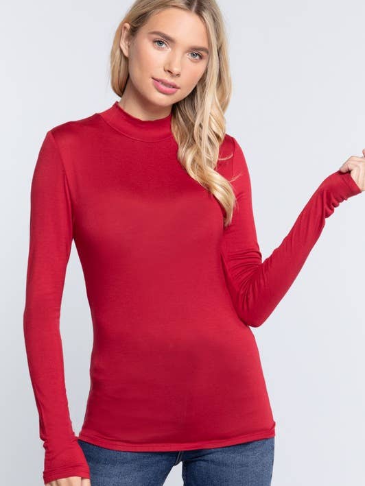 Active Basic | Active USA - Wholesale Knit Top - Women's - Long Sleeve Mock Neck Rayon Spandex Jersey Top