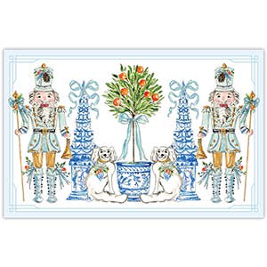 RosanneBeck Collections - Wholesale Disposable Placemat - Christmas Citrus Nutcrackers and Staffordshire Dogs Placemat