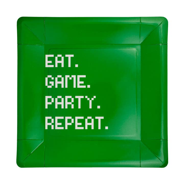 PLGAM41 - Eat Game Party Square Paper Plate for wholesale by My Mind’s Eye